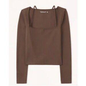 Abercrombie Long Sleeve Ponte Strappy Top in Brown